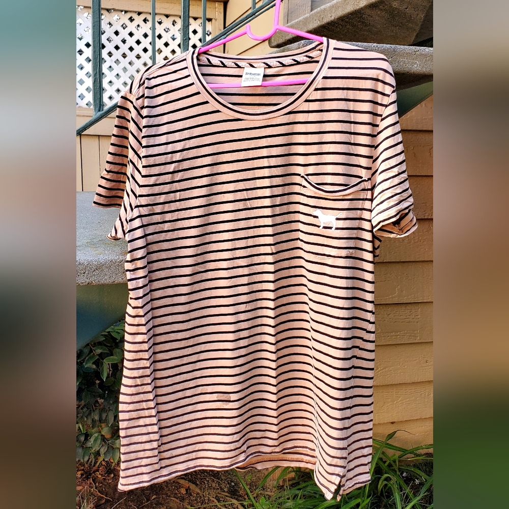 PINK Victoria's Secret Striped Tee - Black and Tan